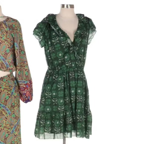 NWT Trovata Birds of Paradis Marcella Cotton Mini Dress in Clover Patch Sz Med - Picture 1 of 4